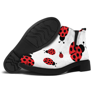 Red Ladybug Pattern Print Flat Ankle Boots