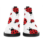 Red Ladybug Pattern Print Flat Ankle Boots