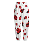 Red Ladybug Pattern Print Fleece Lined Knit Pants