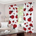 Red Ladybug Pattern Print Grommet Curtains