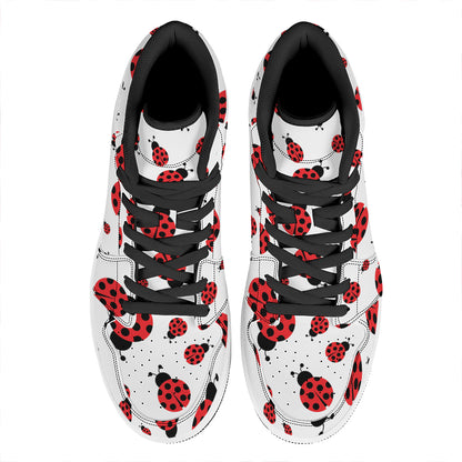 Red Ladybug Pattern Print High Top Leather Sneakers