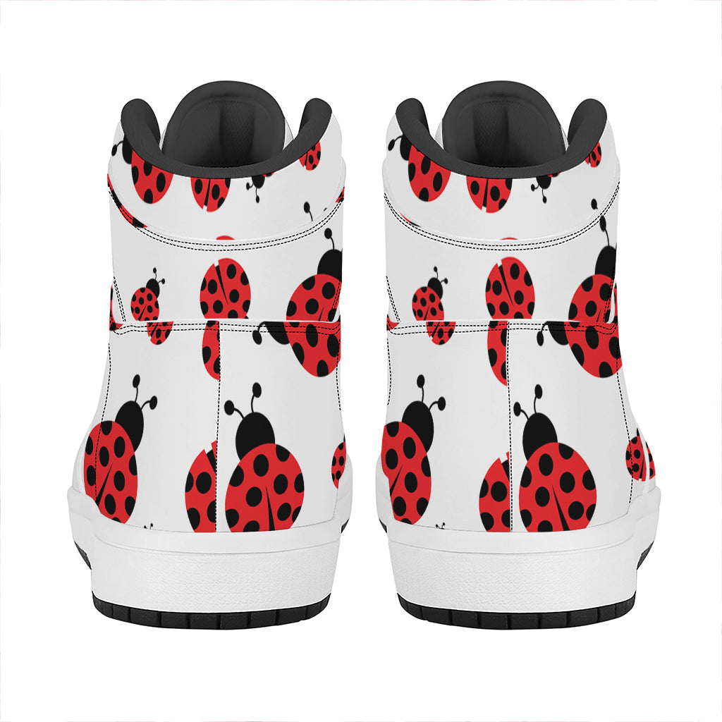Red Ladybug Pattern Print High Top Leather Sneakers