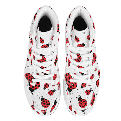 Red Ladybug Pattern Print High Top Leather Sneakers