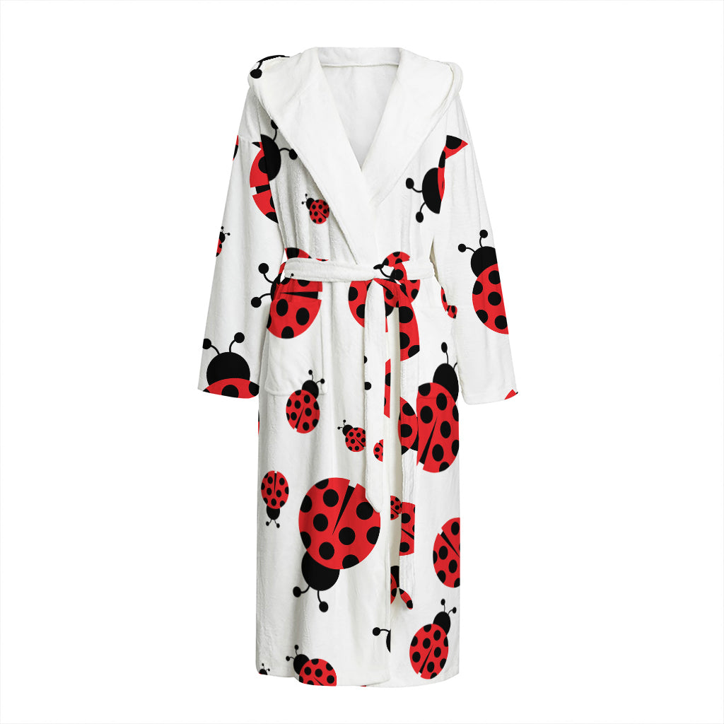 Red Ladybug Pattern Print Hooded Bathrobe