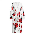 Red Ladybug Pattern Print Hooded Bathrobe