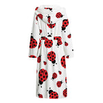 Red Ladybug Pattern Print Hooded Bathrobe