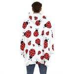 Red Ladybug Pattern Print Hoodie Blanket