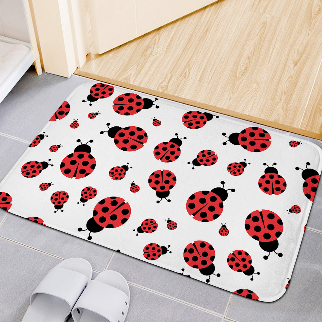 Red Ladybug Pattern Print Indoor Door Mat