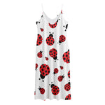 Red Ladybug Pattern Print Jersey Midi Cami Dress