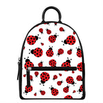 Red Ladybug Pattern Print Leather Backpack