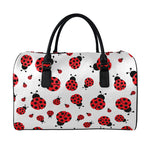 Red Ladybug Pattern Print Leather Duffle Bag
