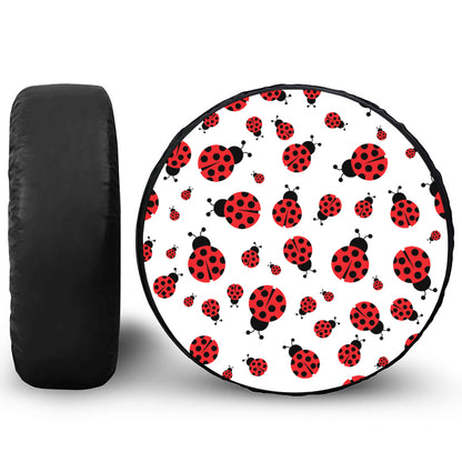 Red Ladybug Pattern Print Leather Spare Tire Cover