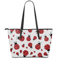 Red Ladybug Pattern Print Leather Tote Bag With Zipper