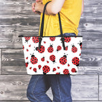 Red Ladybug Pattern Print Leather Tote Bag