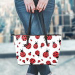 Red Ladybug Pattern Print Leather Tote Bag