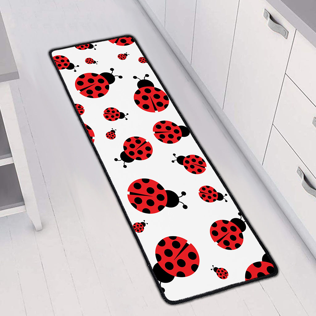 Red Ladybug Pattern Print Long Kitchen Mat