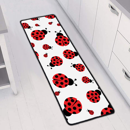 Red Ladybug Pattern Print Long Kitchen Mat