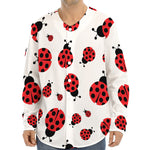 Red Ladybug Pattern Print Long Sleeve Baseball Jersey