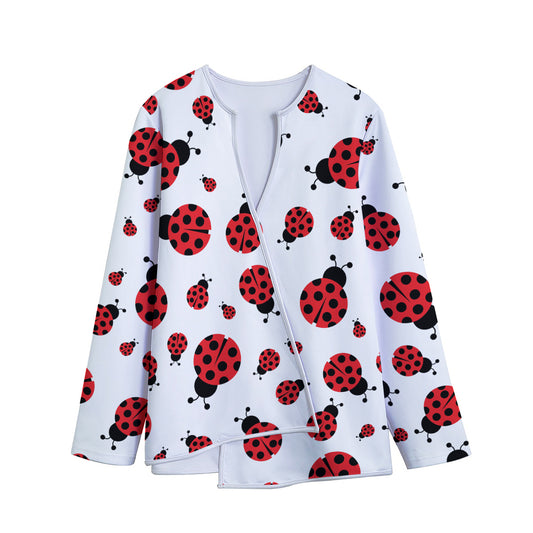 Red Ladybug Pattern Print Long Sleeve Short Coat