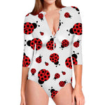 Red Ladybug Pattern Print Long Sleeve Swimsuit