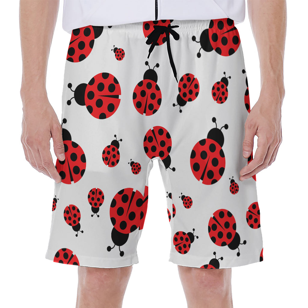 Red Ladybug Pattern Print Men's Beach Shorts