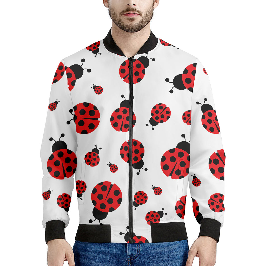 Red Ladybug Pattern Print Men's Bomber Jacket