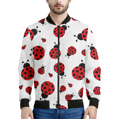 Red Ladybug Pattern Print Men's Bomber Jacket