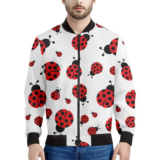 Red Ladybug Pattern Print Men's Bomber Jacket
