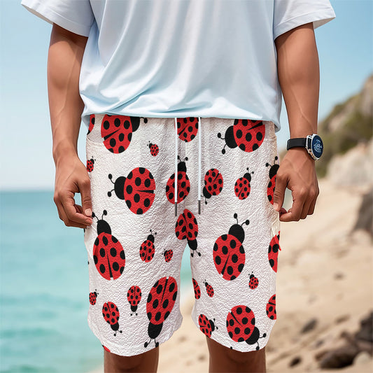 Red Ladybug Pattern Print Men's Cargo Shorts