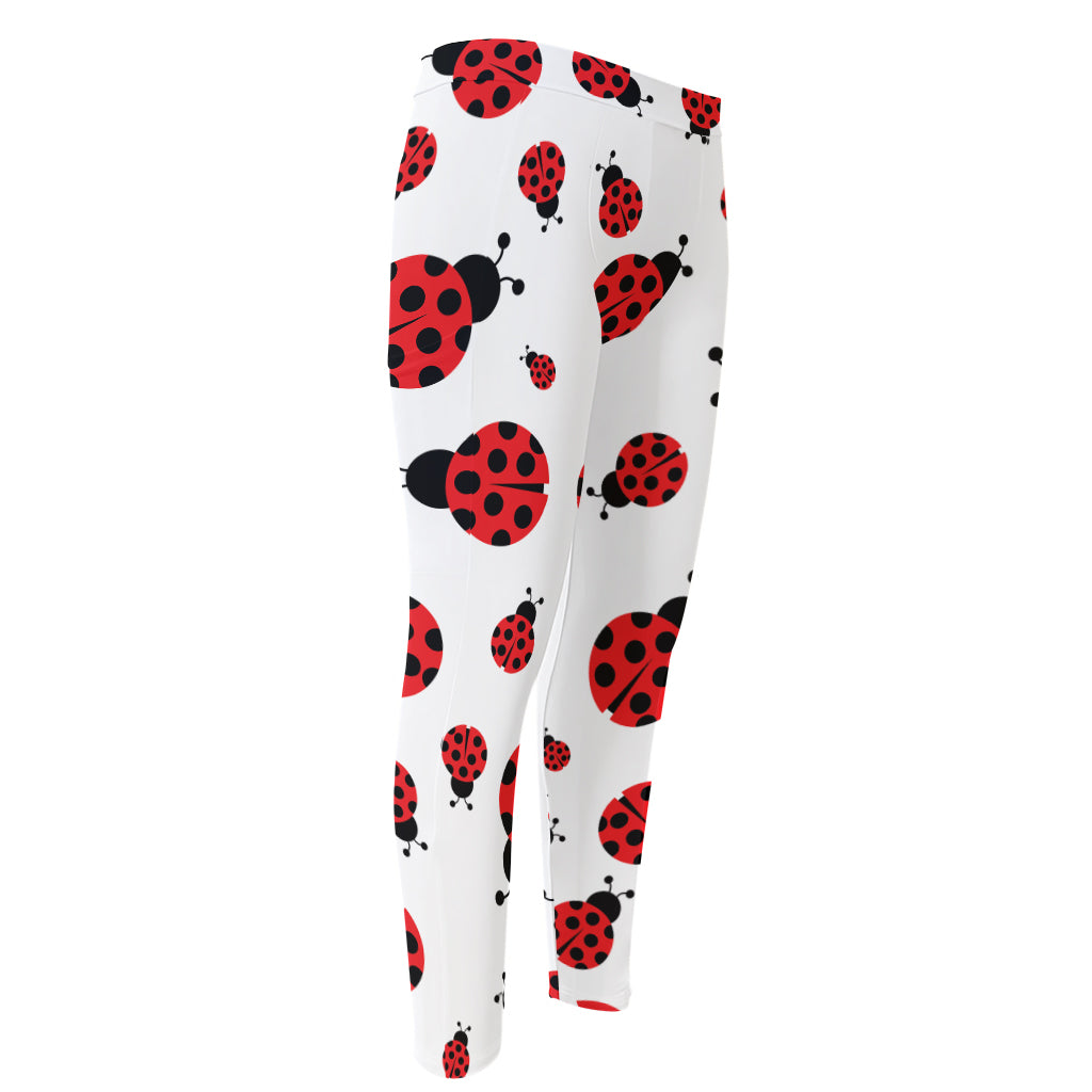 Red Ladybug Pattern Print Men's Compression Pants
