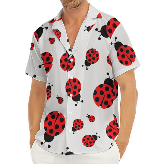 Red Ladybug Pattern Print Men's Deep V-Neck Shirt