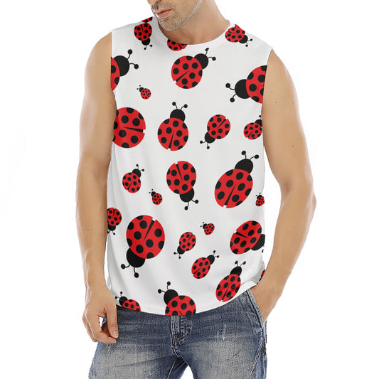 Red Ladybug Pattern Print Men's Fitness Tank Top