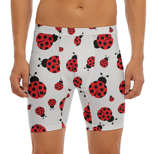 Red Ladybug Pattern Print Men's Long Boxer Briefs