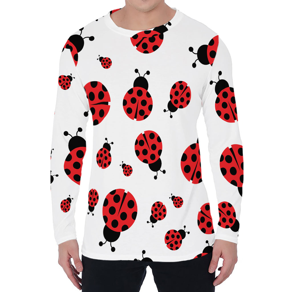 Red Ladybug Pattern Print Men's Long Sleeve T-Shirt
