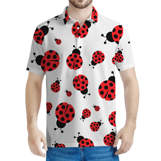 Red Ladybug Pattern Print Men's Polo Shirt