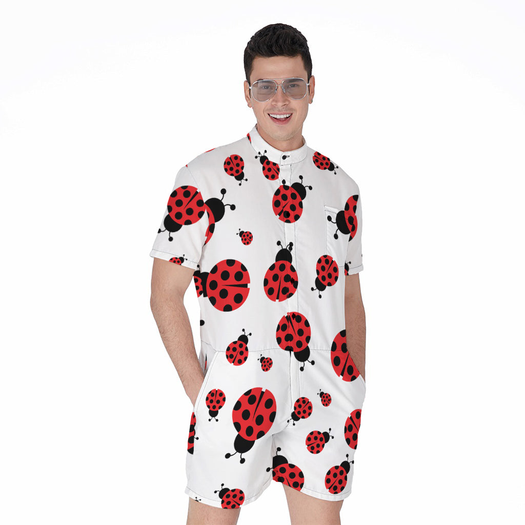 Red Ladybug Pattern Print Men's Rompers