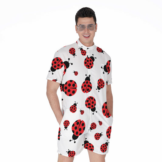 Red Ladybug Pattern Print Men's Rompers