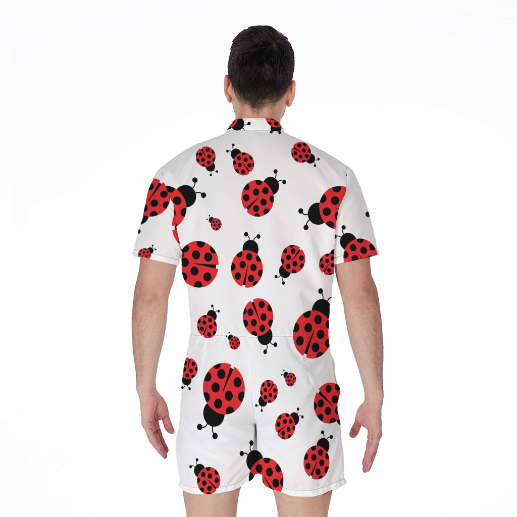 Red Ladybug Pattern Print Men's Rompers