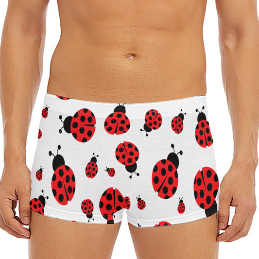 Red Ladybug Pattern Print Men's Short Boxer Briefs