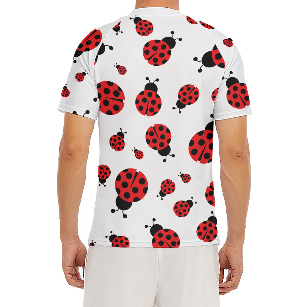 Red Ladybug Pattern Print Men's Short Sleeve Rash Guard