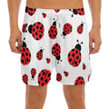 Red Ladybug Pattern Print Men's Split Running Shorts