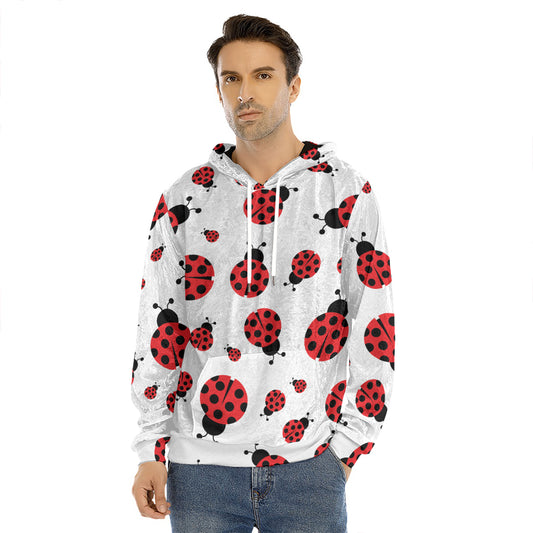 Red Ladybug Pattern Print Men's Velvet Pullover Hoodie