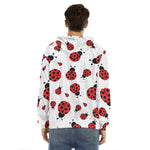 Red Ladybug Pattern Print Men's Velvet Pullover Hoodie