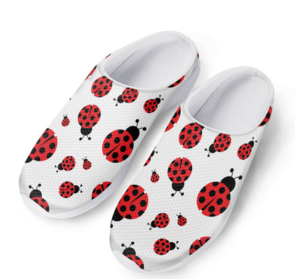 Red Ladybug Pattern Print Mesh Casual Shoes