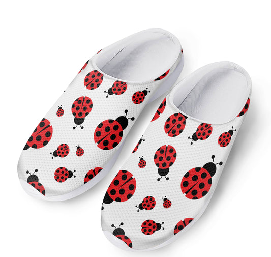 Red Ladybug Pattern Print Mesh Casual Shoes