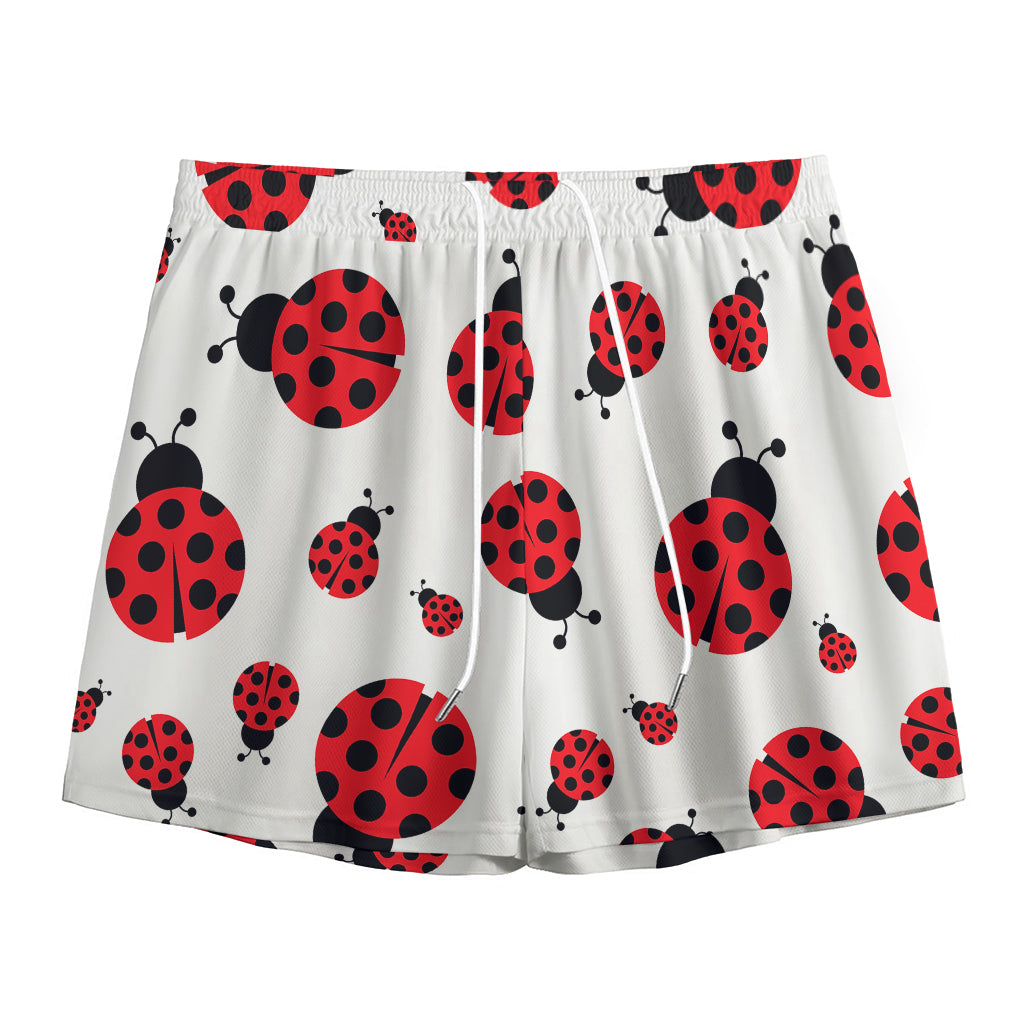Red Ladybug Pattern Print Mesh Shorts