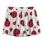 Red Ladybug Pattern Print Mesh Shorts