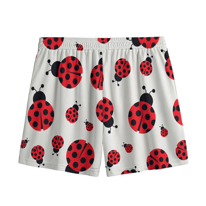 Red Ladybug Pattern Print Mesh Shorts