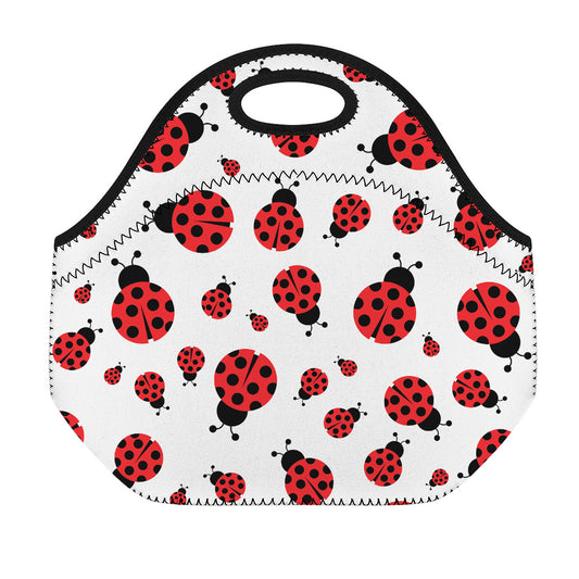 Red Ladybug Pattern Print Neoprene Lunch Bag