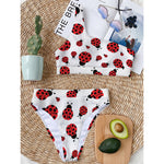 Red Ladybug Pattern Print One Shoulder Bikini Top